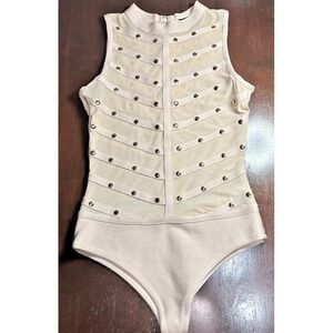 Hera Collection Sleeveless Sheer Tank-style Bodysuit Brass Studs SMALL